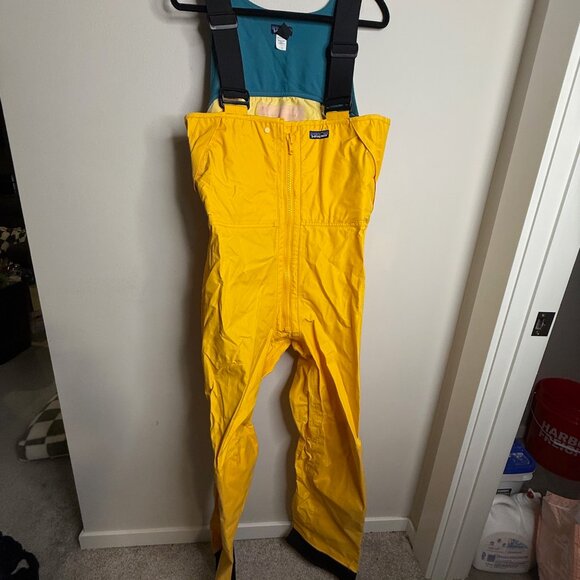 Patagonia Men's Medium Yellow Blue Bib Pants Fishing Offshore Overalls Pull On - Picture 2 of 8